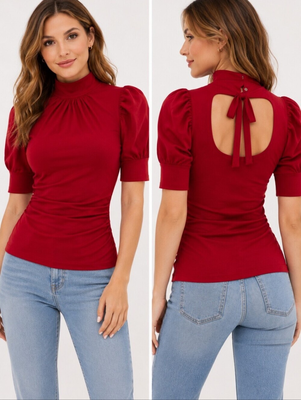 Arden B Red Open Back Blouse